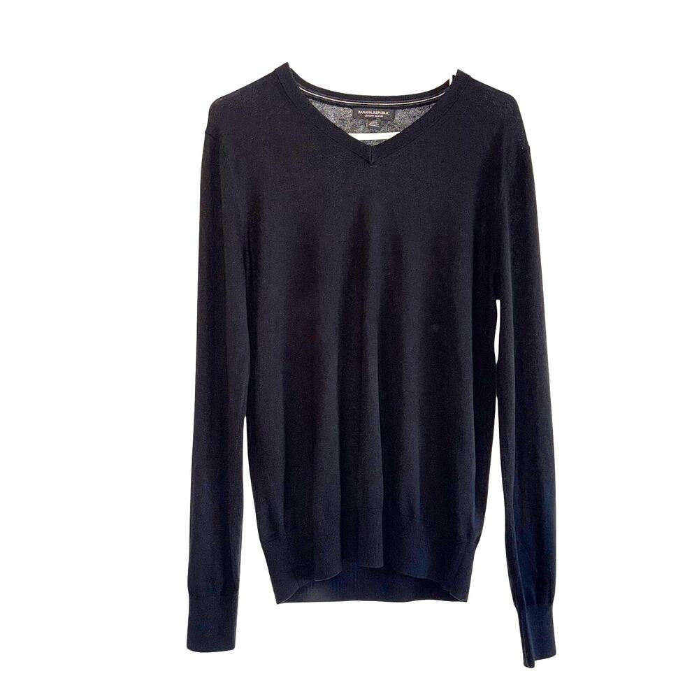 Banana Republic Luxury Silk Cashmere Black Long Sleeved V-neck Sweater Men's M